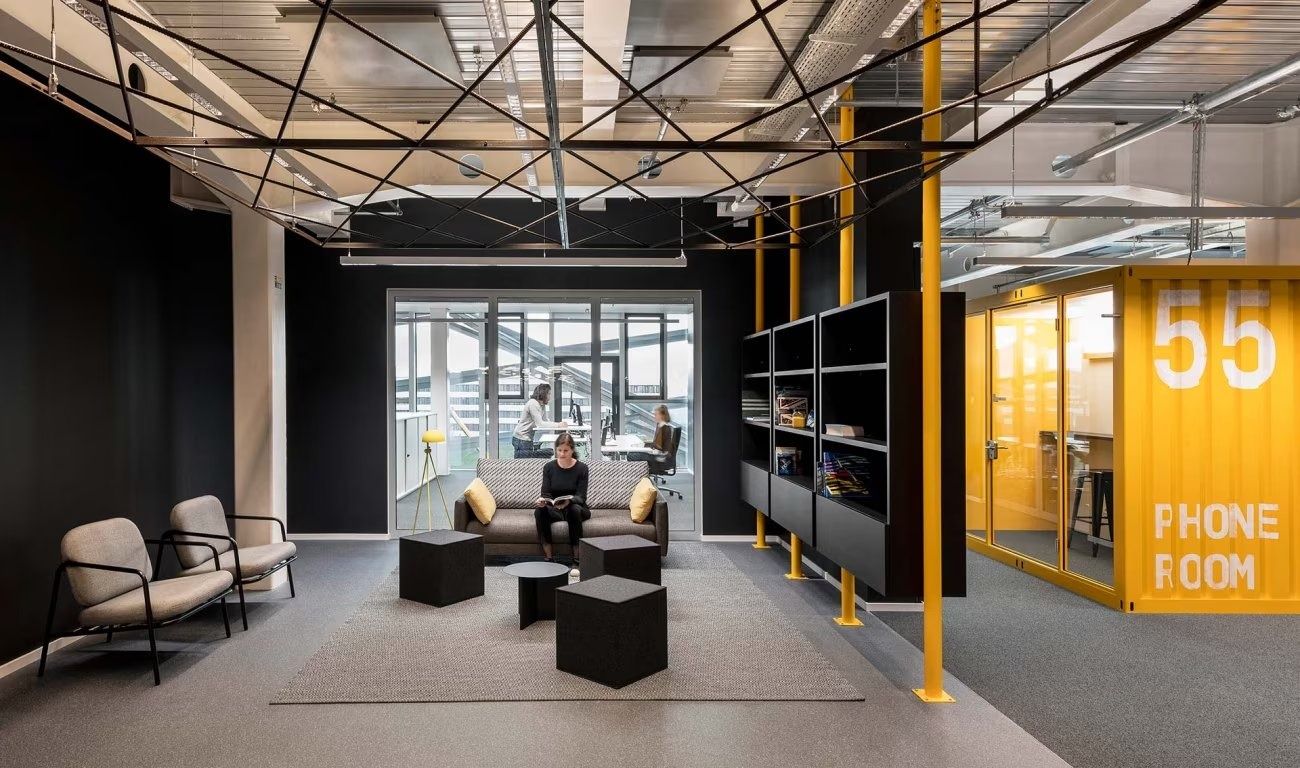adidas: Lounge and phone room in an industrial-style interior