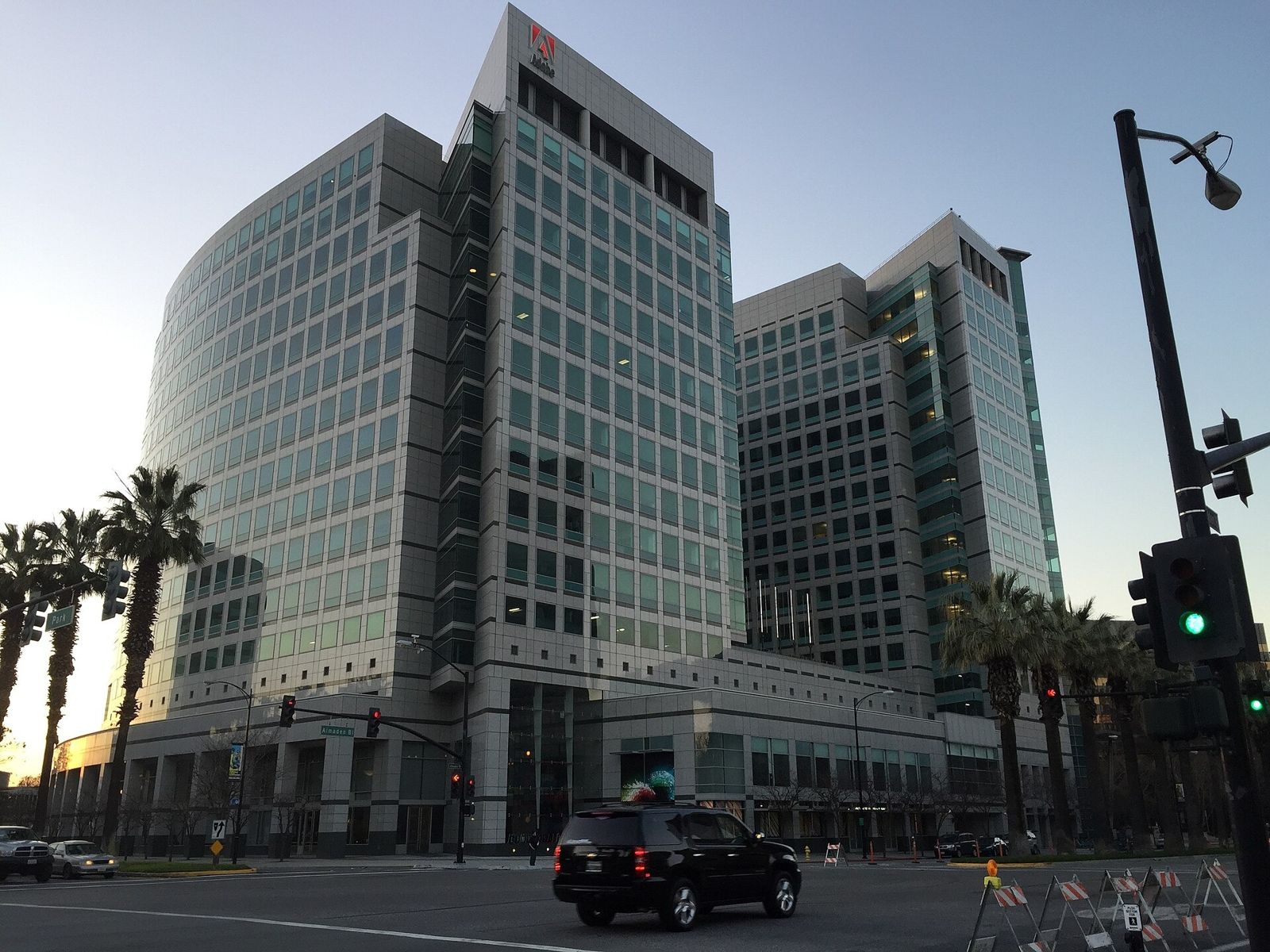 Adobe: The Almaden Tower at a street corner