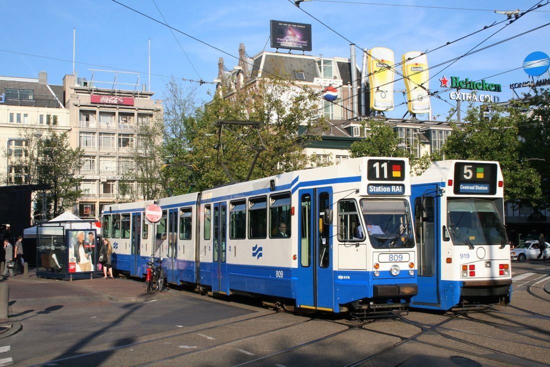 Trams at Leidseplein square in Amsterdam