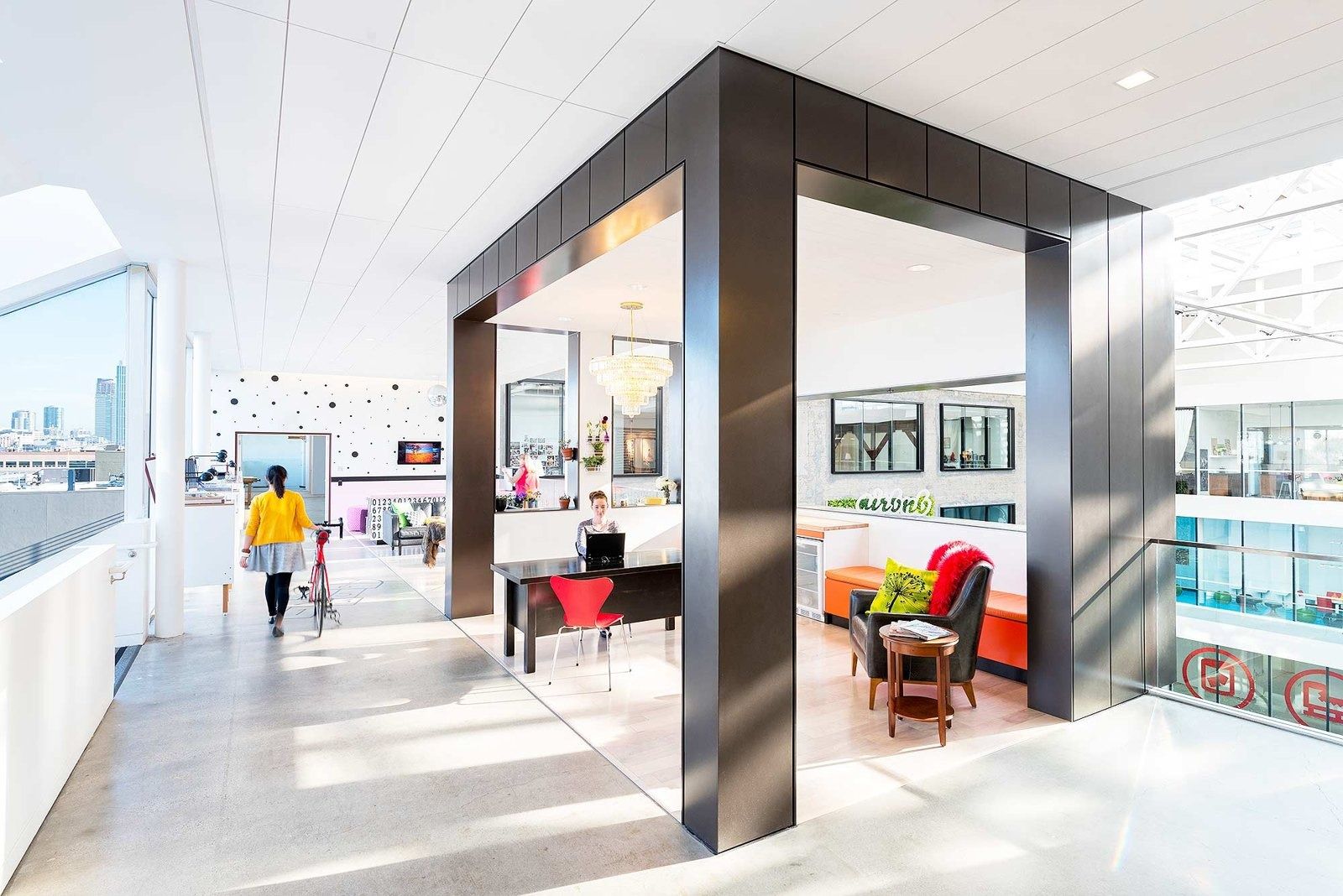 Airbnb: A black-framed room inside the open floor