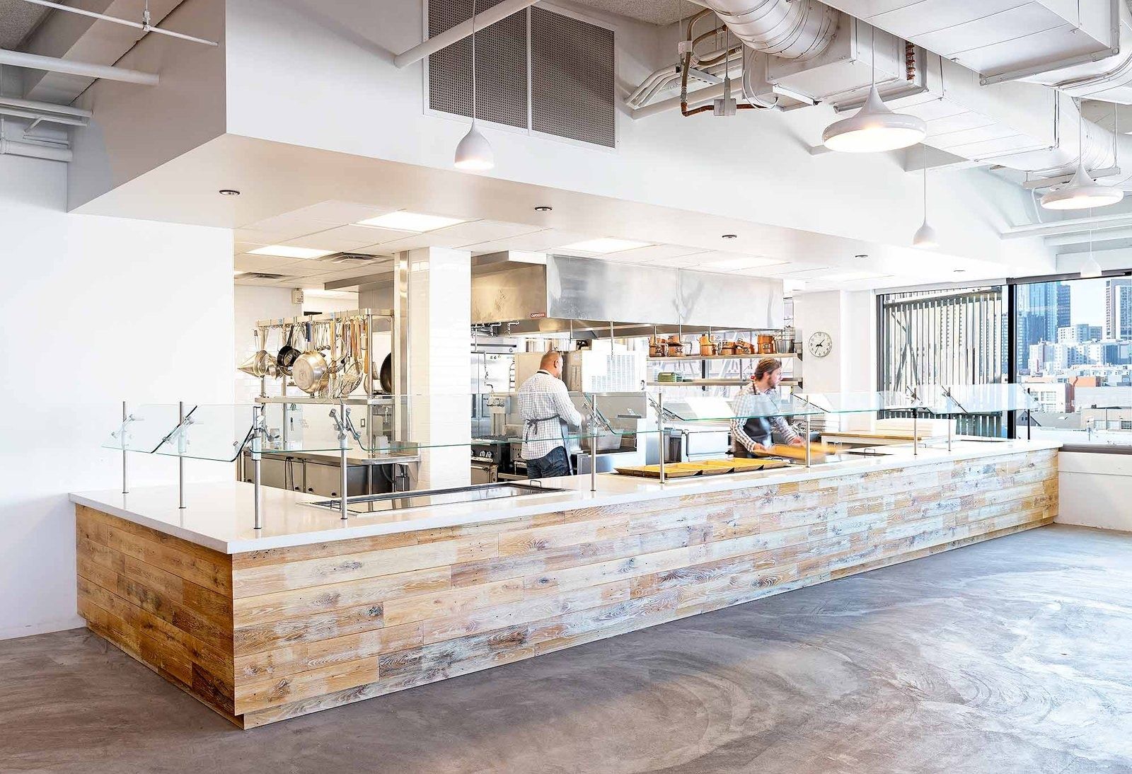 Airbnb: An open kitchen with a reclaimed-wood counter