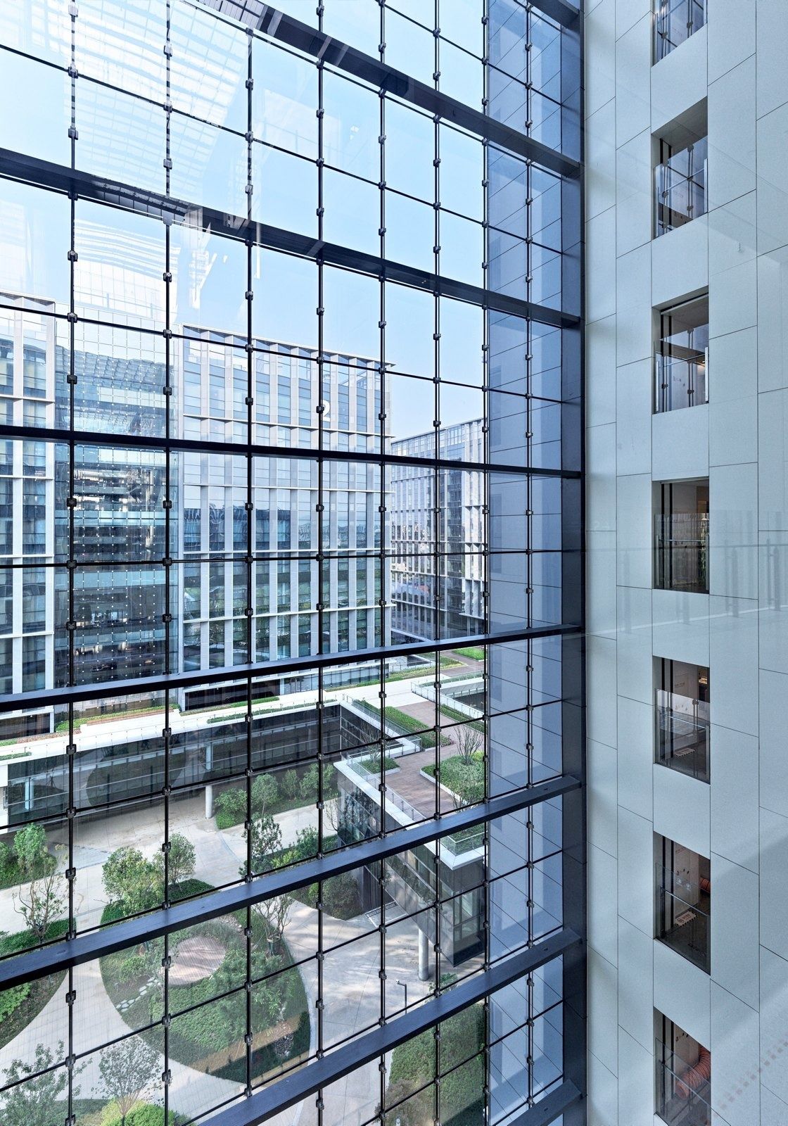 Alibaba Group: Glass façade seen from below