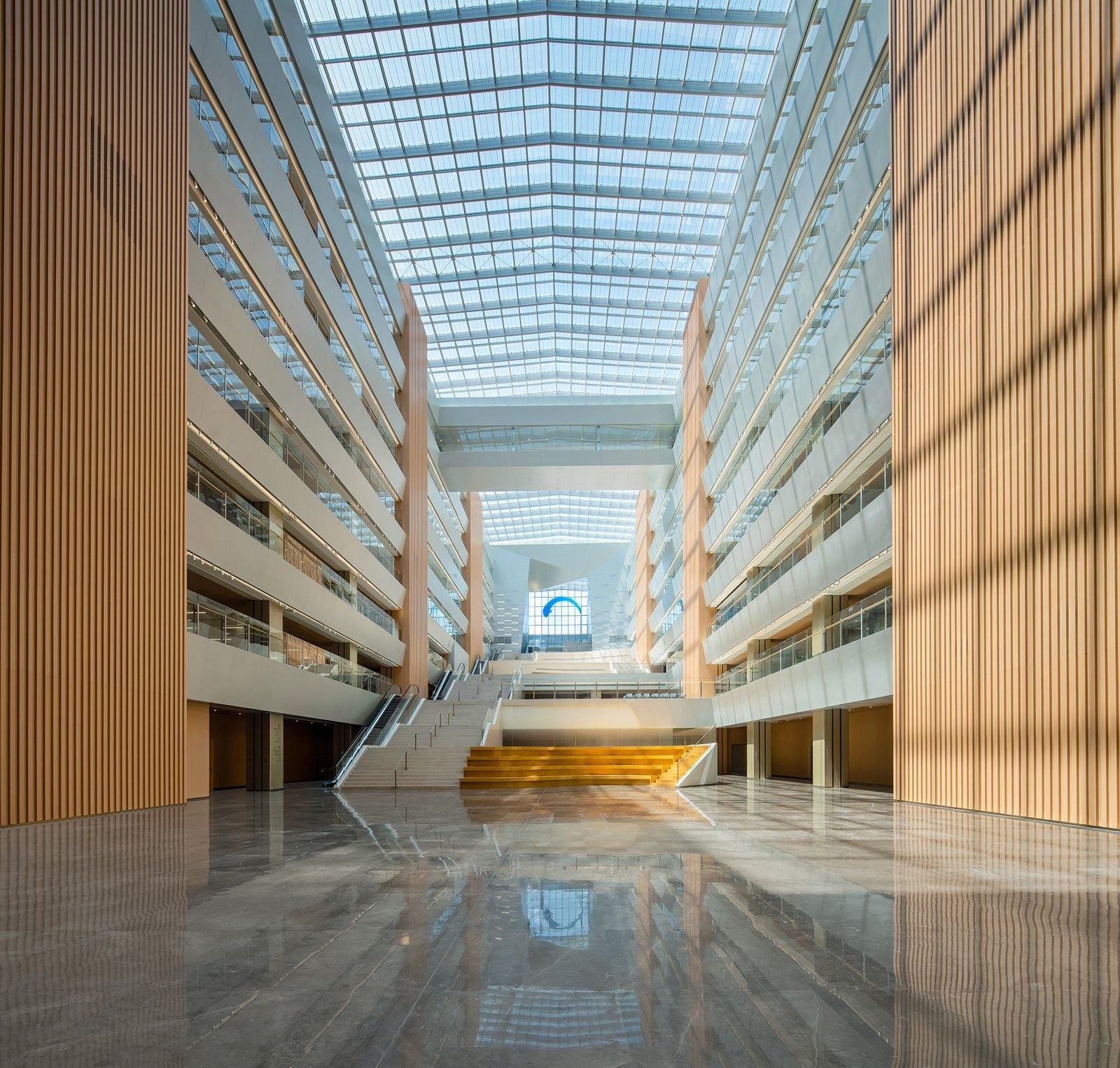 Alibaba Group: Skylit atrium with wooden walls