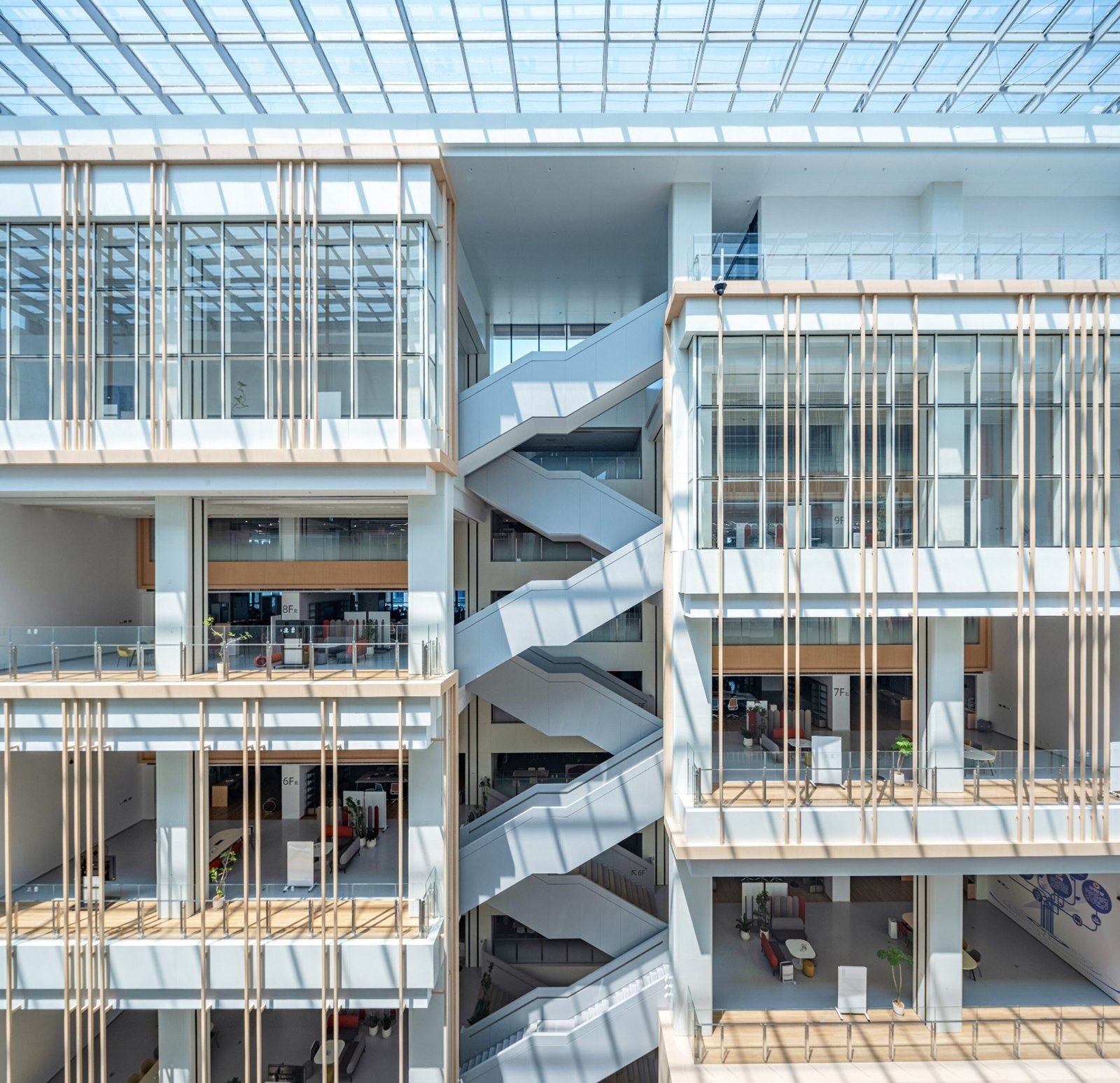 Alibaba Group: Stairs and balconies in a tall atrium