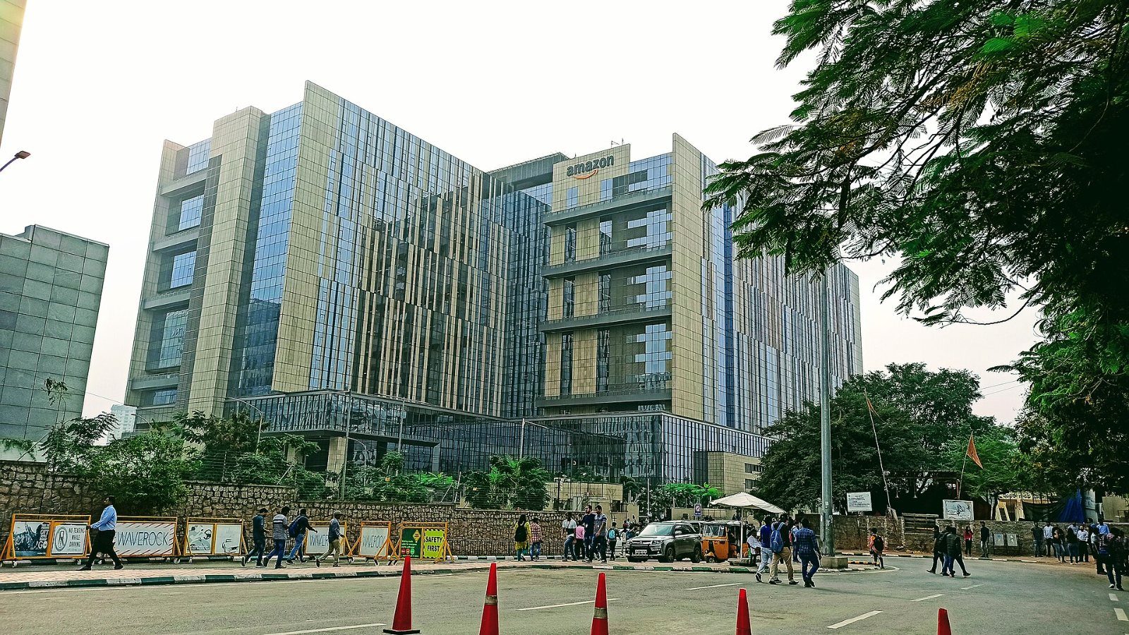Large office building with patterned facade
