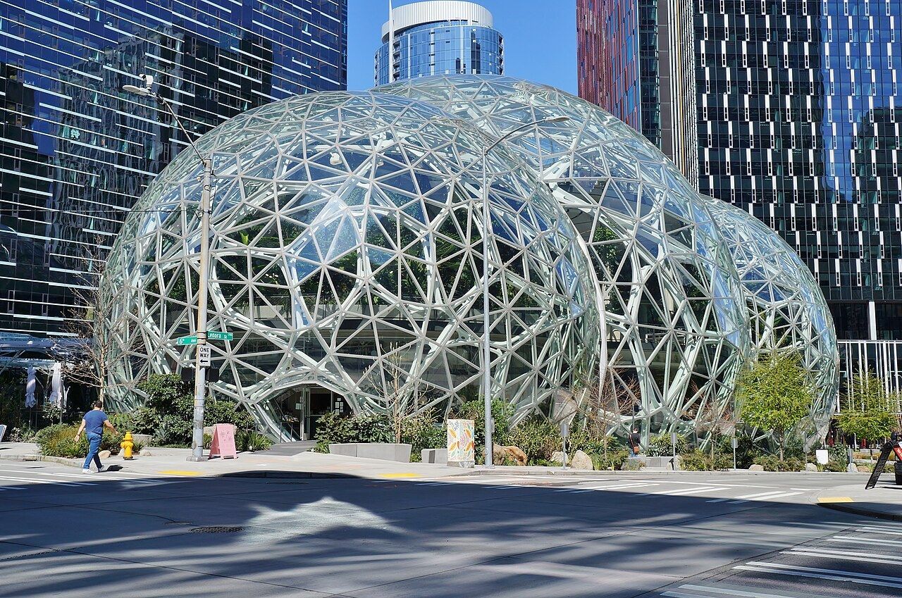 The three glass Spheres seen from 6th Avenue