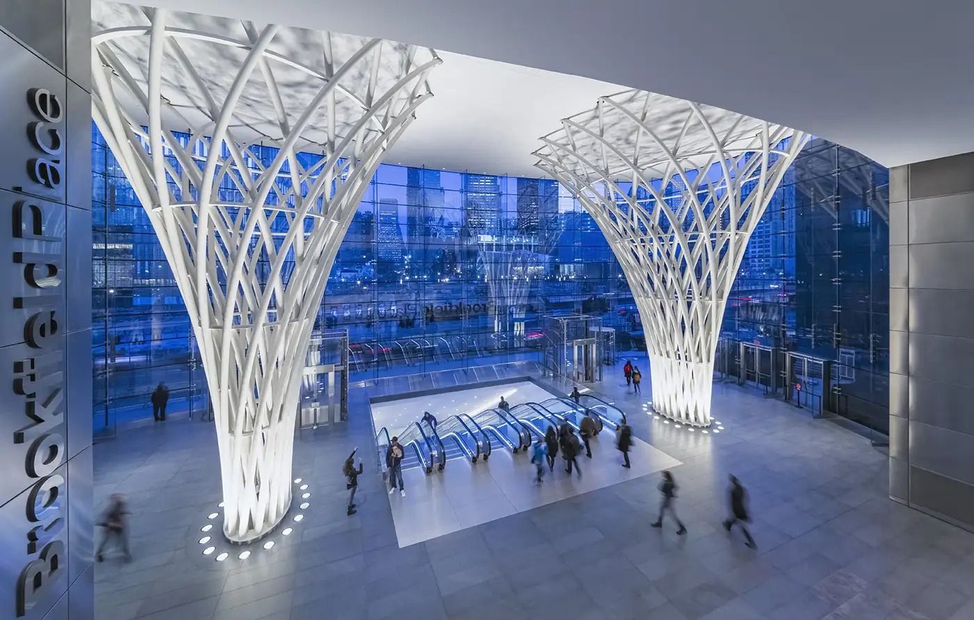 American Express: Pavilion with branching columns and escalators