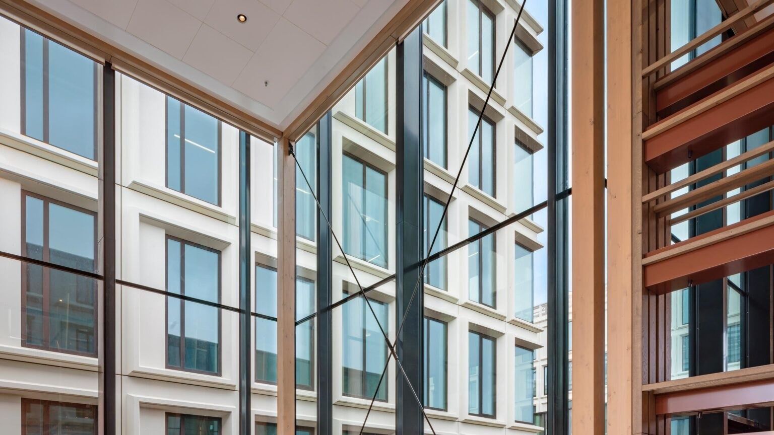 A double-height glass hall