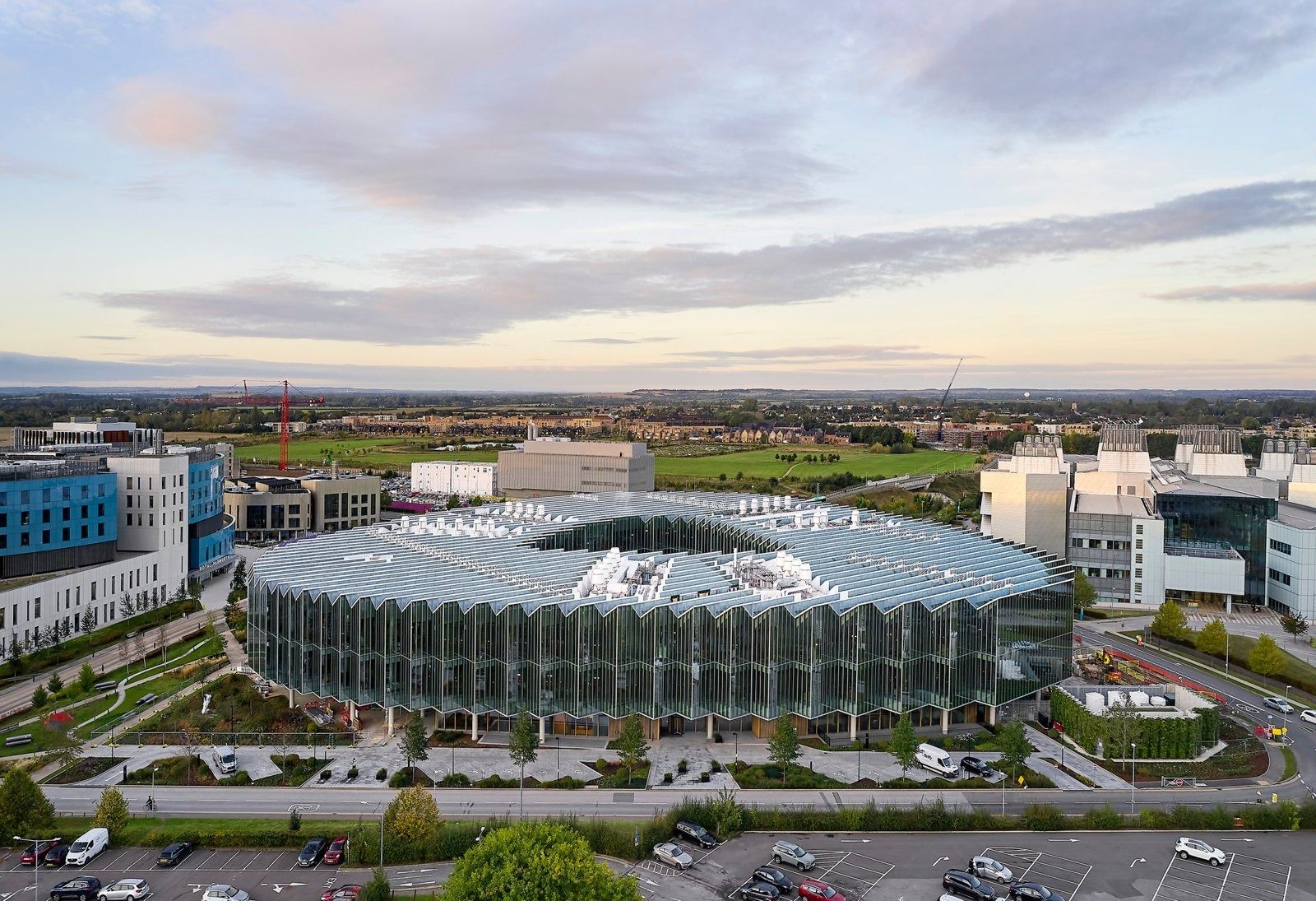 AstraZeneca: Aerial view of a triangular ring building