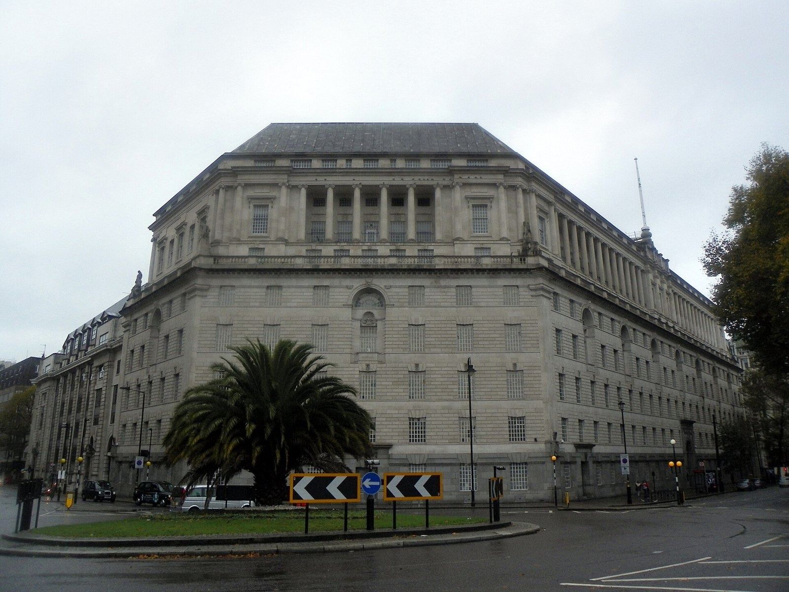 Large stone office building on a corner