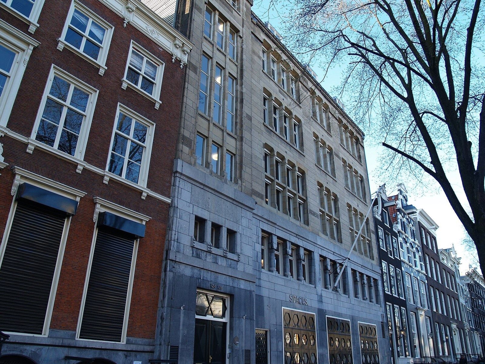 Brick and stone facades on an Amsterdam street