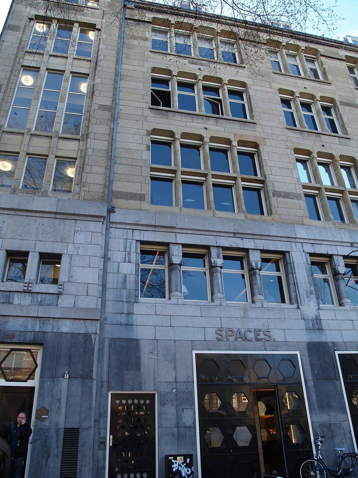 Atlassian: The stone facade of the Amsterdam office building