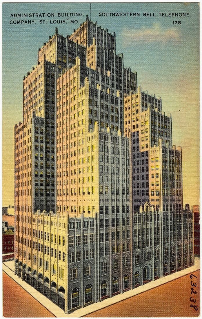Postcard of a stepped Art Deco office tower