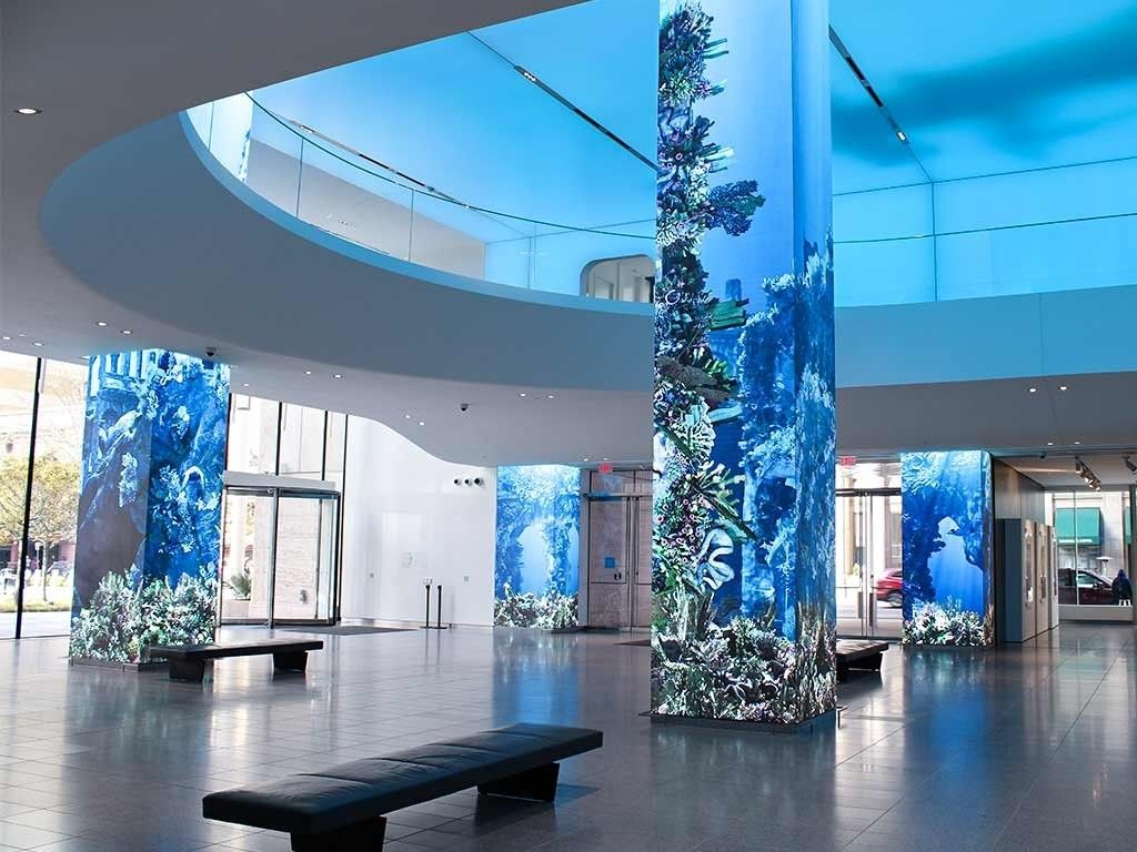AT&T: LED columns under a round ceiling opening