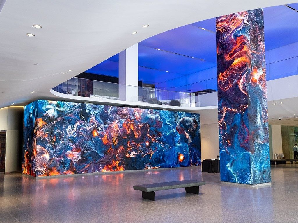 AT&T: Lobby with a large LED wall and an LED column