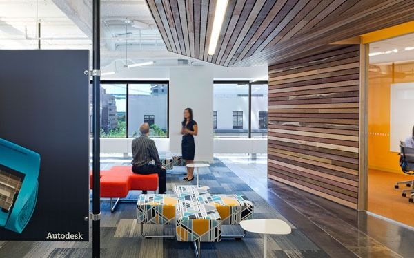 Autodesk: A glass meeting room by the lounge