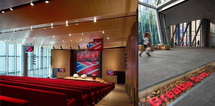 Bank of America: Auditorium with red seats and the bank's logo