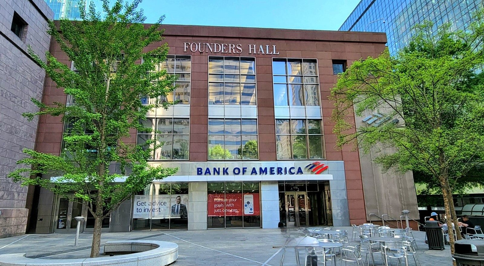 Bank of America: Founders Hall with the Bank of America sign