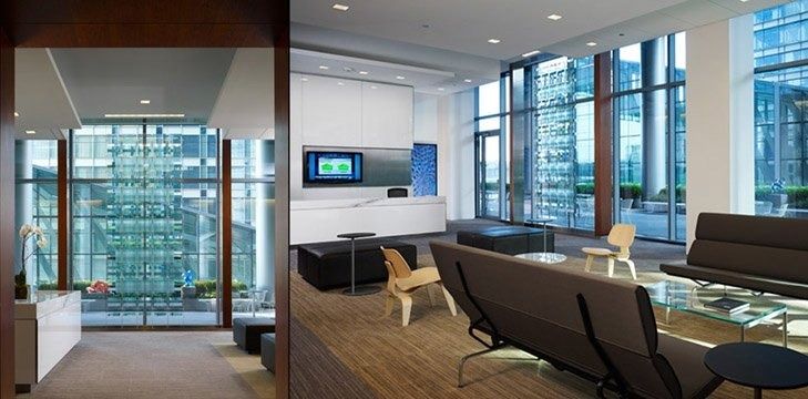 Bank of America: Lounge beside a glass atrium