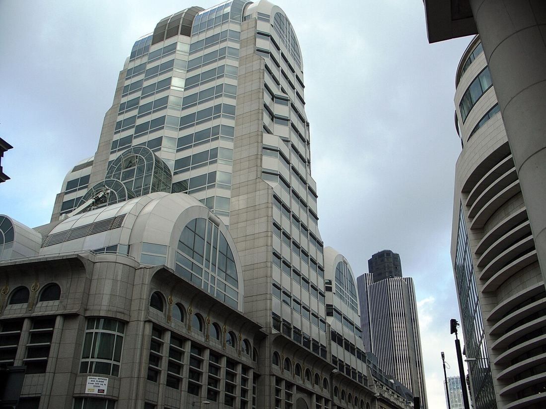 Stone and glass office building at 54 Lombard Street