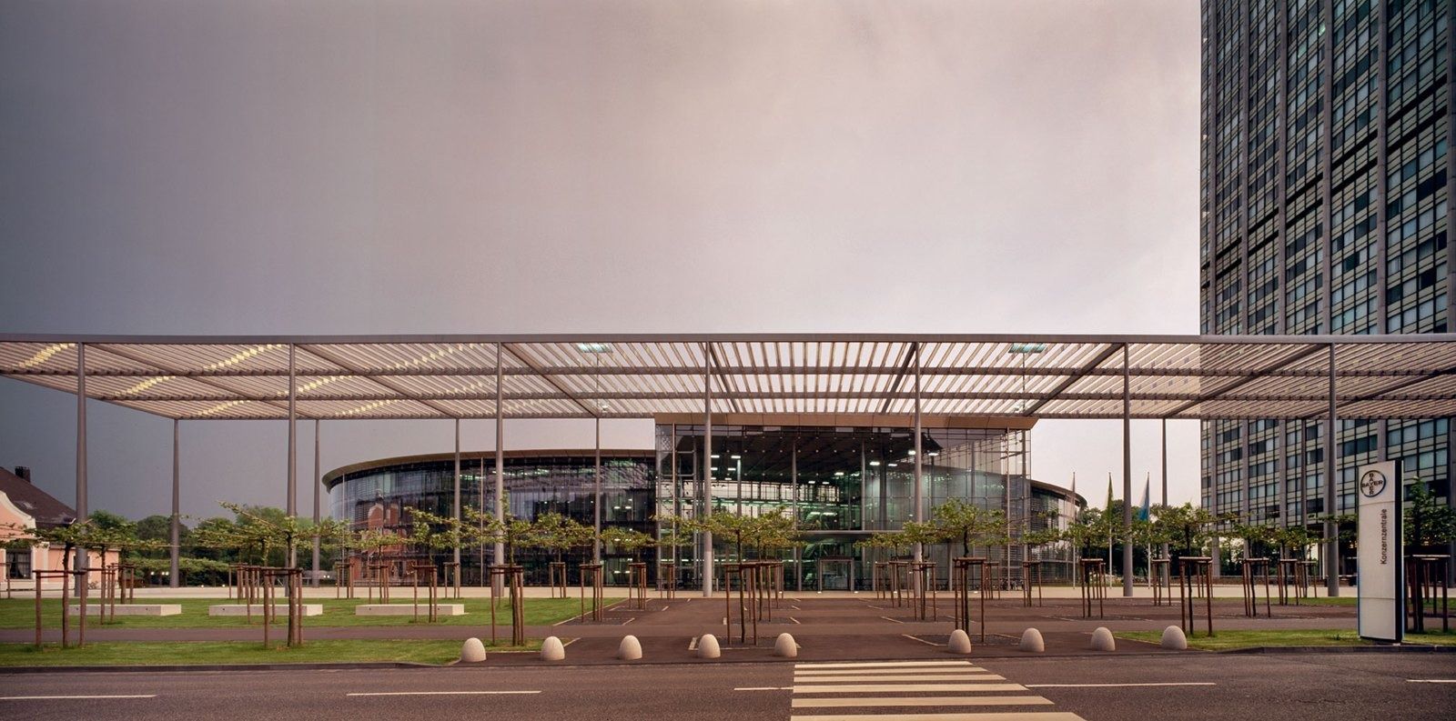 Bayer: Pergola lit in the evening