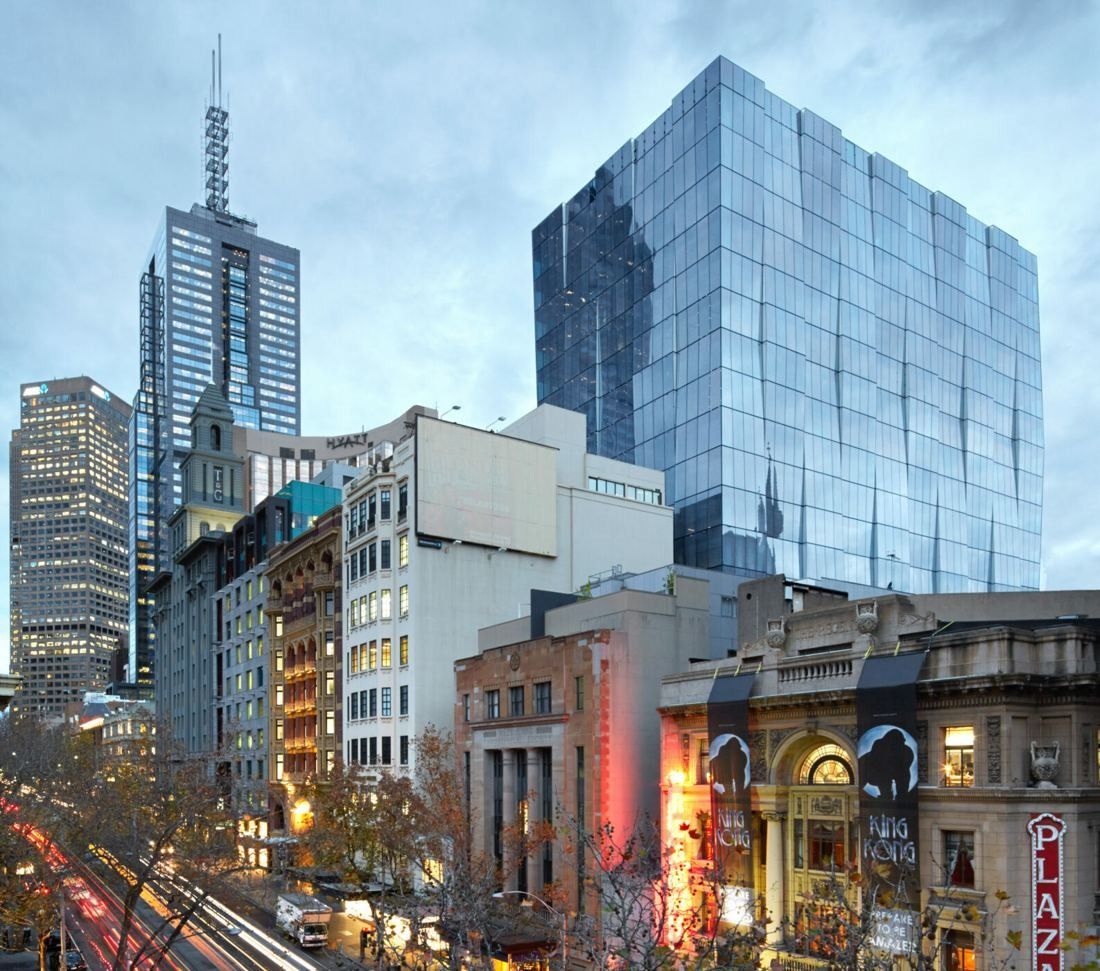 BHP: Glass tower above a row of older Collins Street buildings
