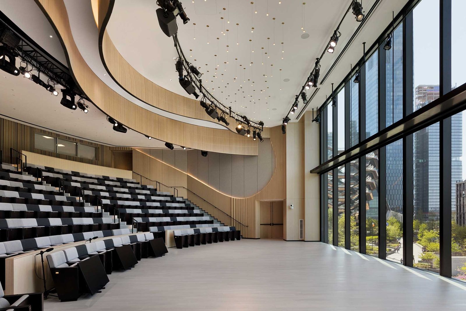 BlackRock: Auditorium seats beside tall windows