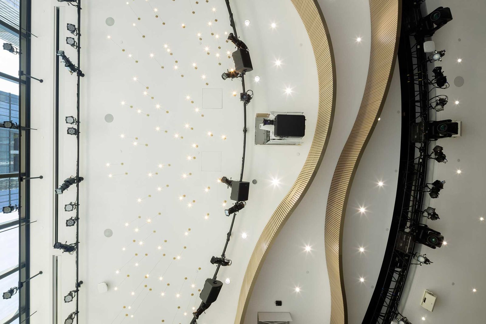 BlackRock: Ceiling lights and curved wood panels