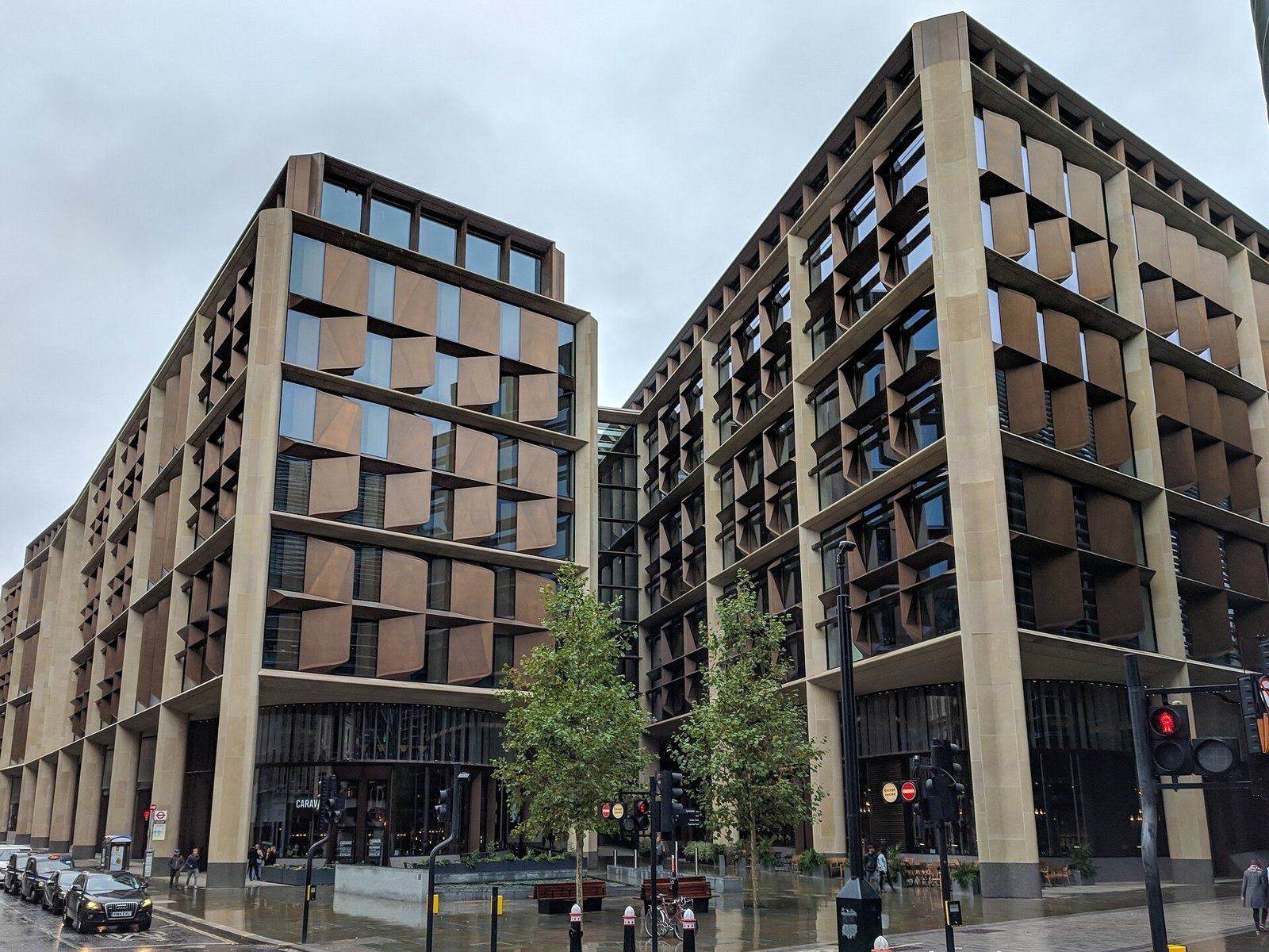 The stone-and-bronze London headquarters