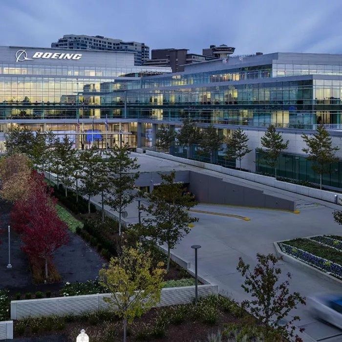 Boeing: Building and landscaped plaza from above