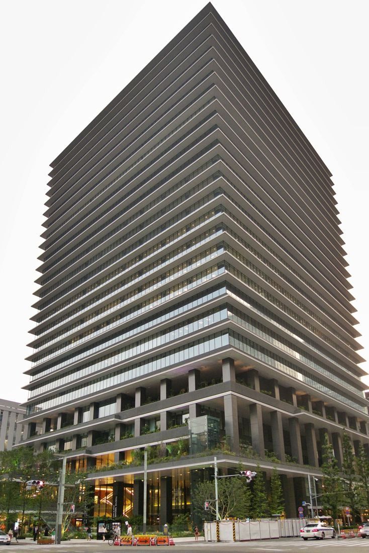 Bridgestone: The tower on its corner site with planted lower floors