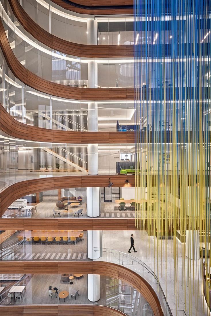 Capital One: Atrium balconies with hanging colored cords and walkways