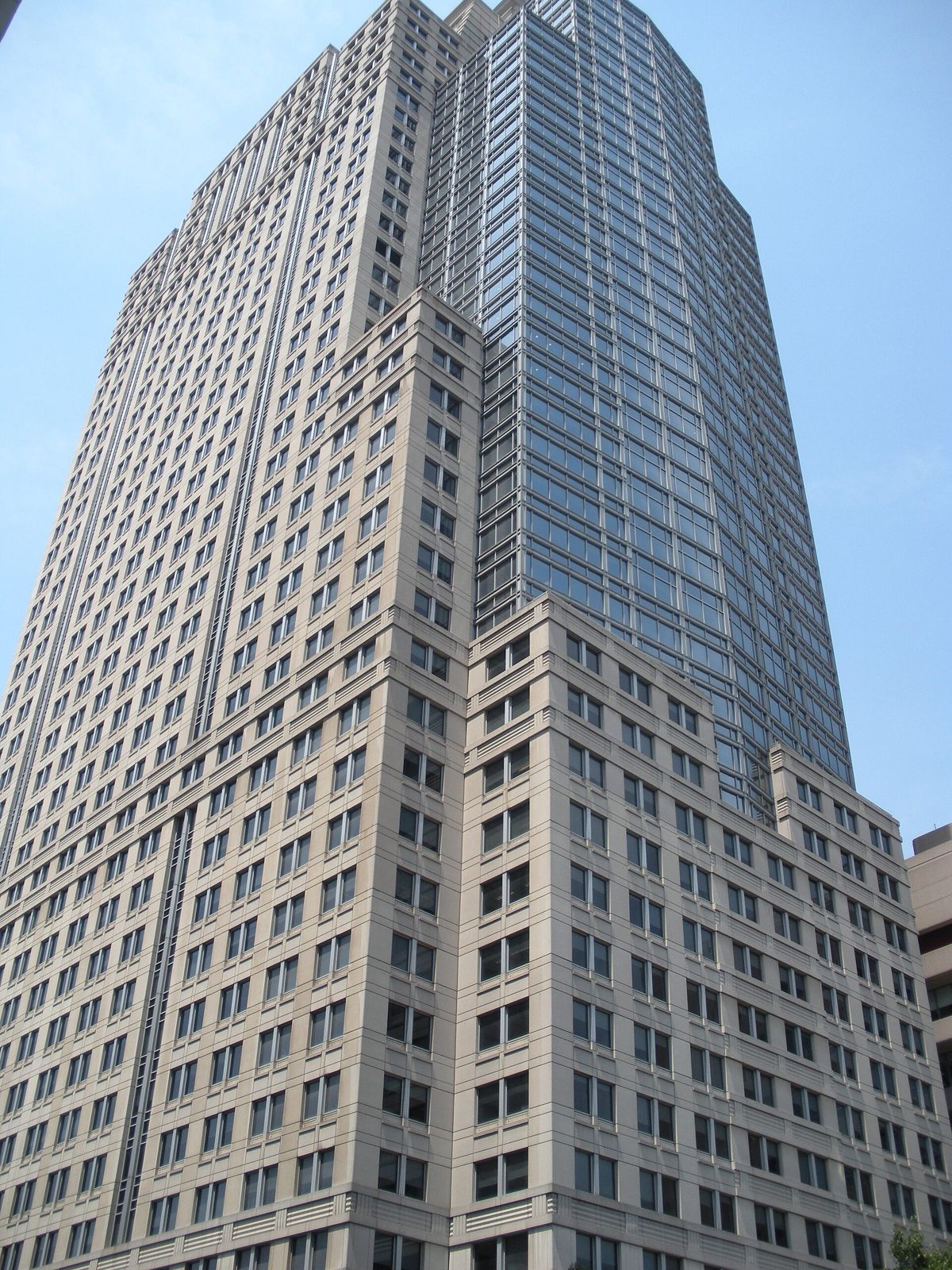 Stone-and-glass office tower