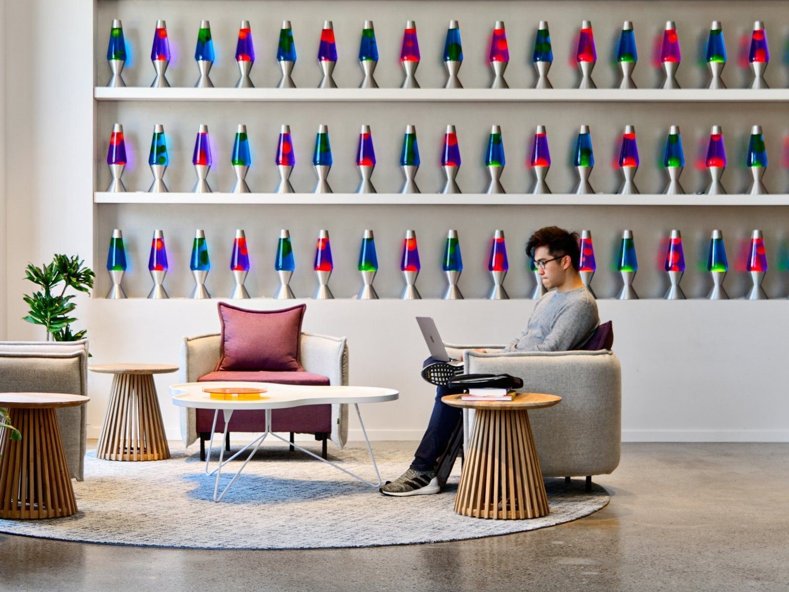Cloudflare: A lounge in front of the lava lamp wall