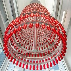 The Coca-Cola Company: A chandelier made of hundreds of red Coca-Cola bottles