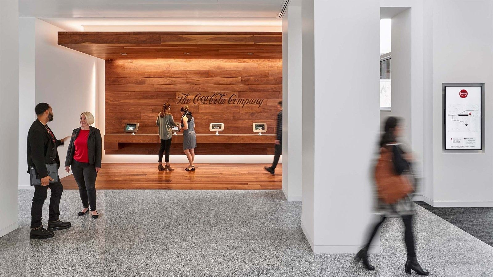 The Coca-Cola Company: An entrance hall with timber walls
