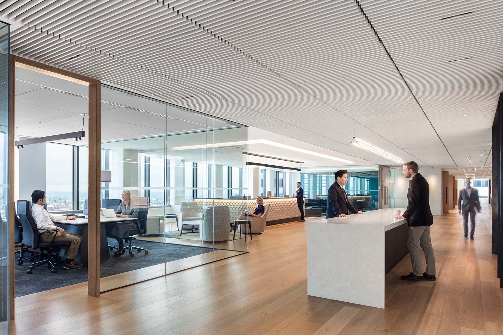 Davis Wright Tremaine: An open area with a white counter by the windows