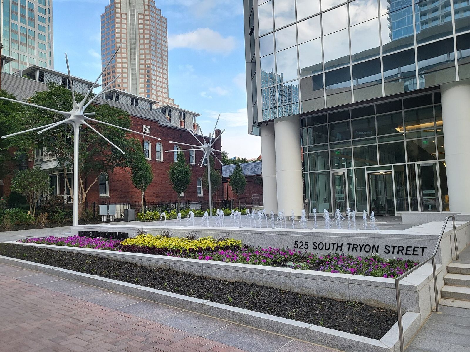 Duke Energy: Planters and an address sign reading 525 South Tryon Street