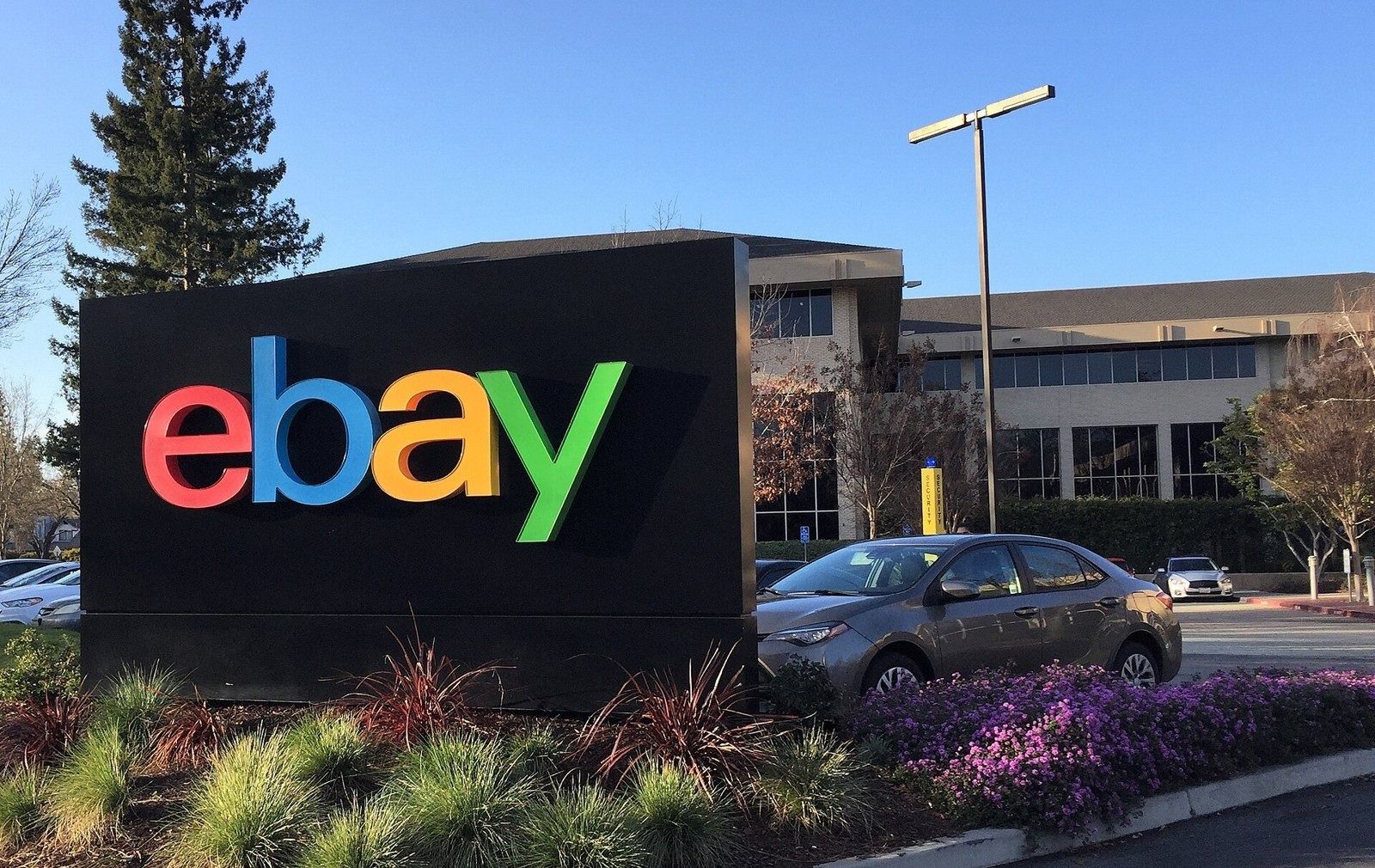 eBay: Black eBay monument sign by a campus car park