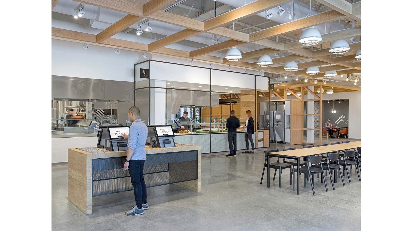 eBay: Food counters under a timber ceiling grid