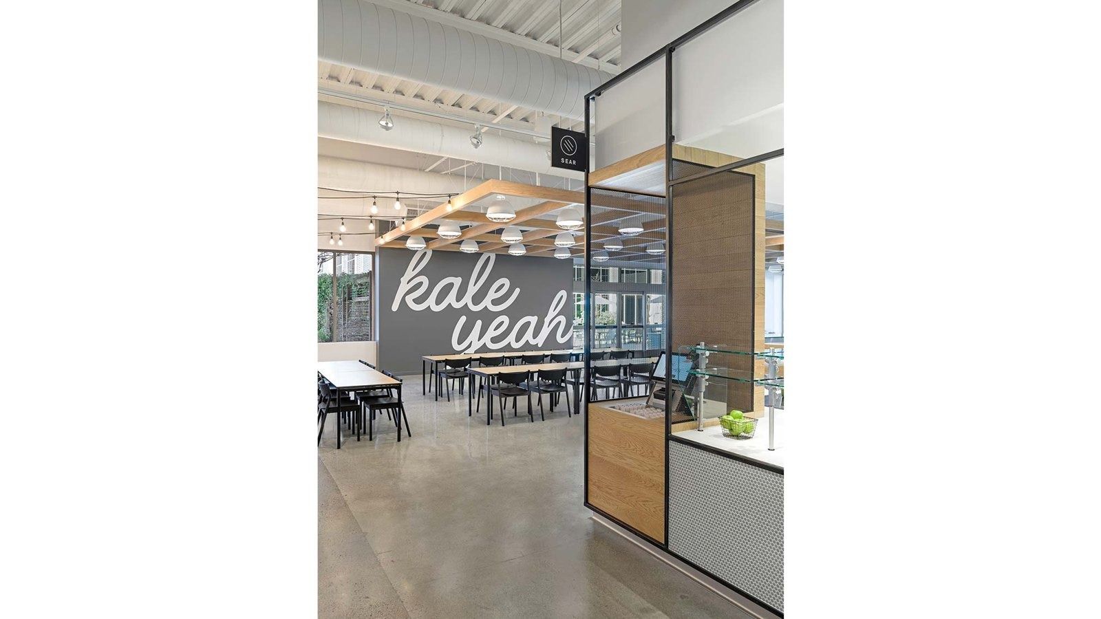 eBay: Glass-walled servery with “kale yeah” lettering