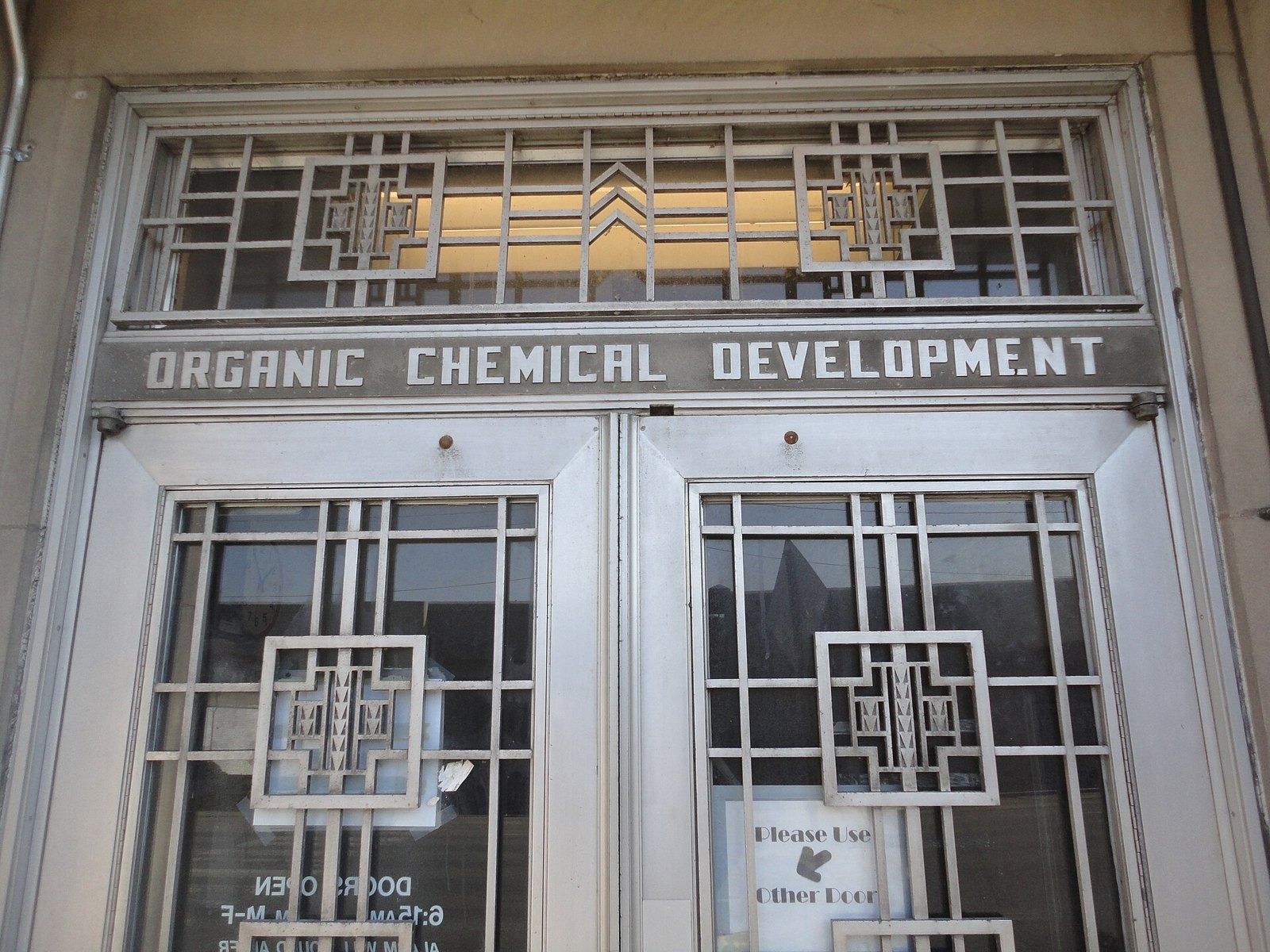 Eli Lilly and Company: Art Deco metal doors marked Organic Chemical Development