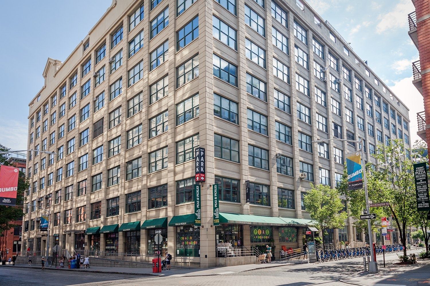 Tall brick warehouse building at 55 Washington Street