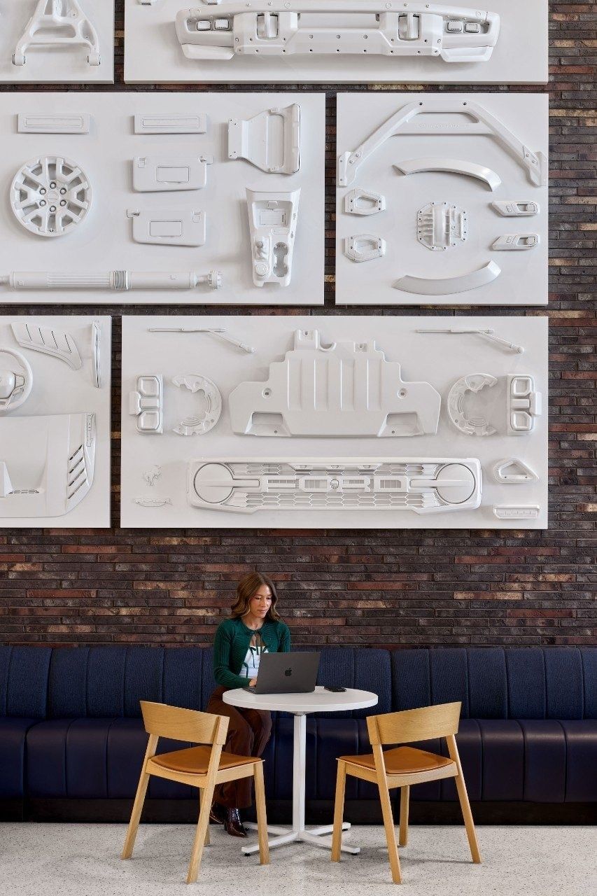 Ford Motor Company: Wall of white car-part reliefs