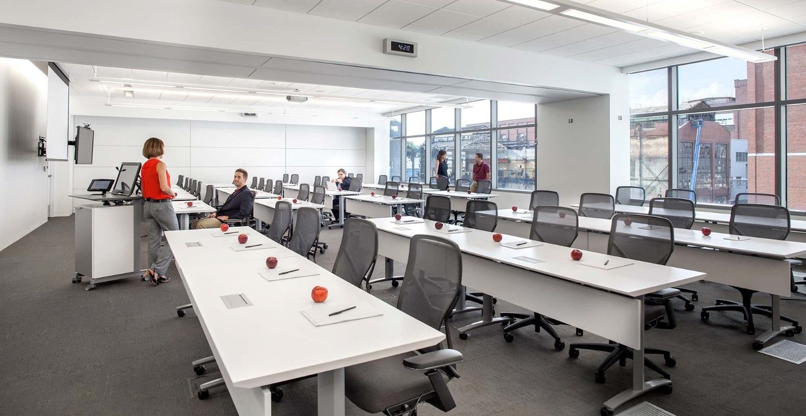 Goodyear: A training room with long white desks
