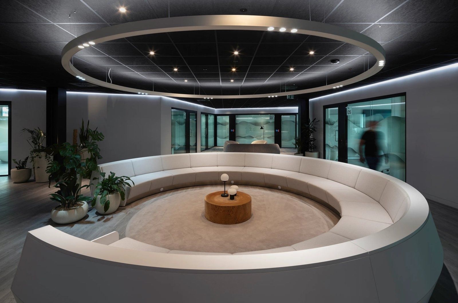 GSK: Circular sunken seating under a ring light