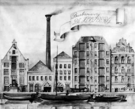 Print of the Haystack brewery buildings along a canal
