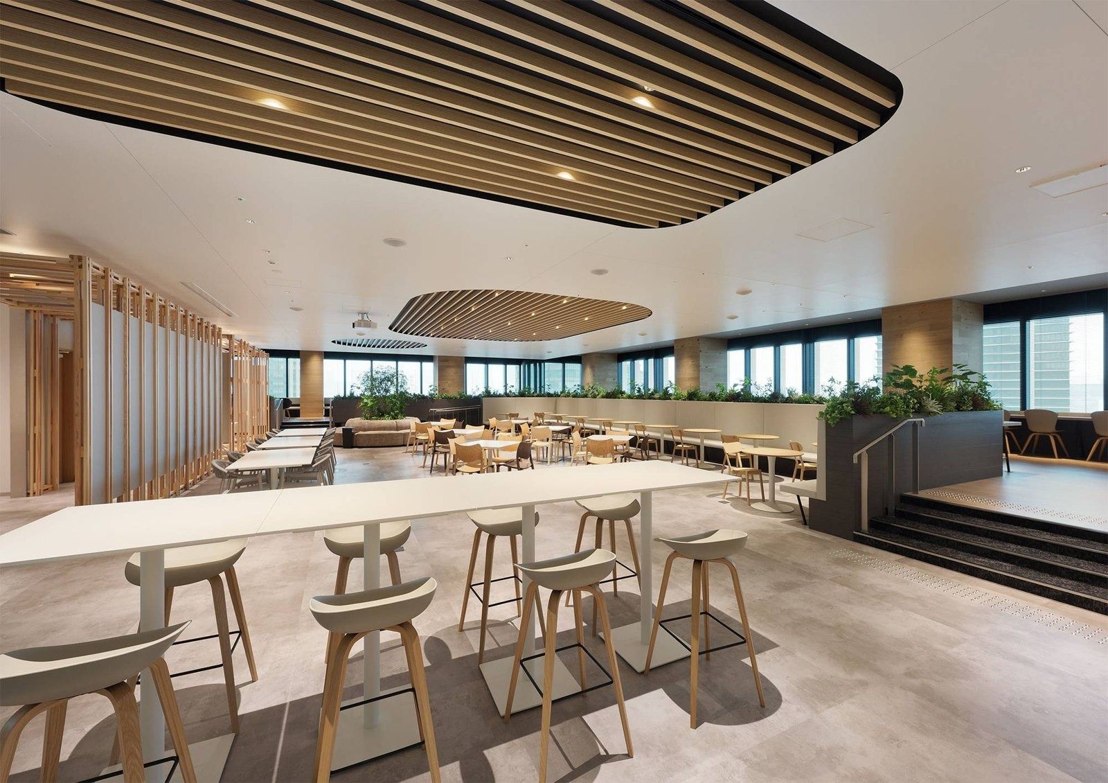 Honda: Shared office floor with stools and timber ceiling