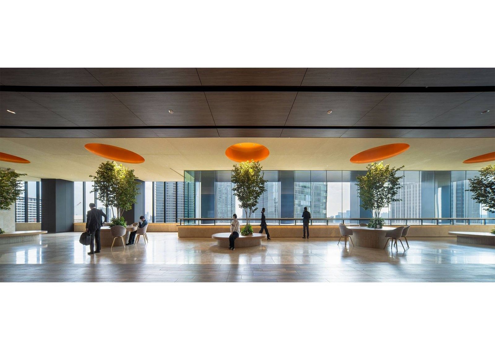 Honda: Sky lobby with round orange lights and trees