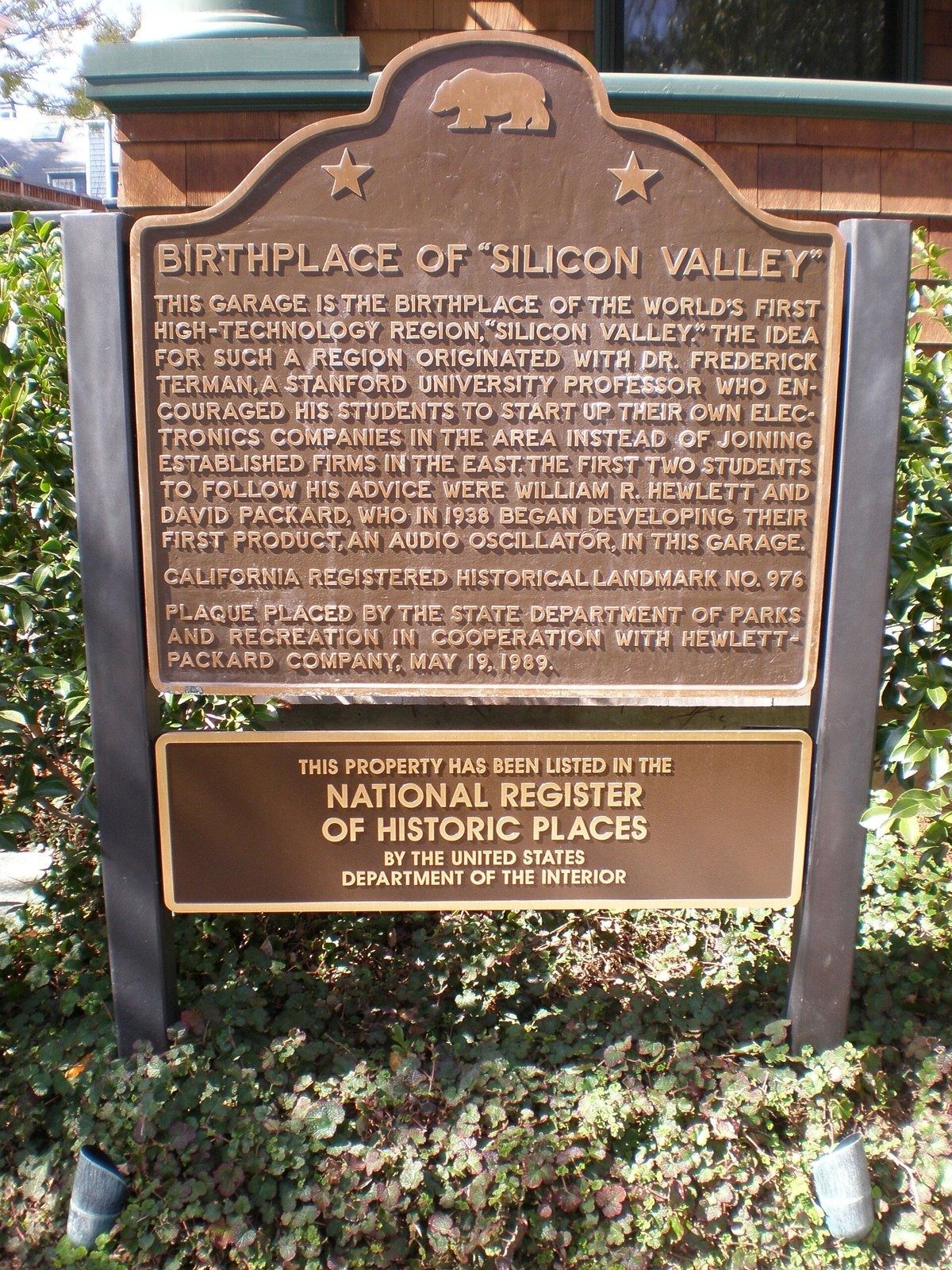 HP Inc.: The Birthplace of Silicon Valley plaque